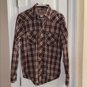 Vintage Wrangler Men's Plaid Western Button-Down Shirt in Navy and Purple